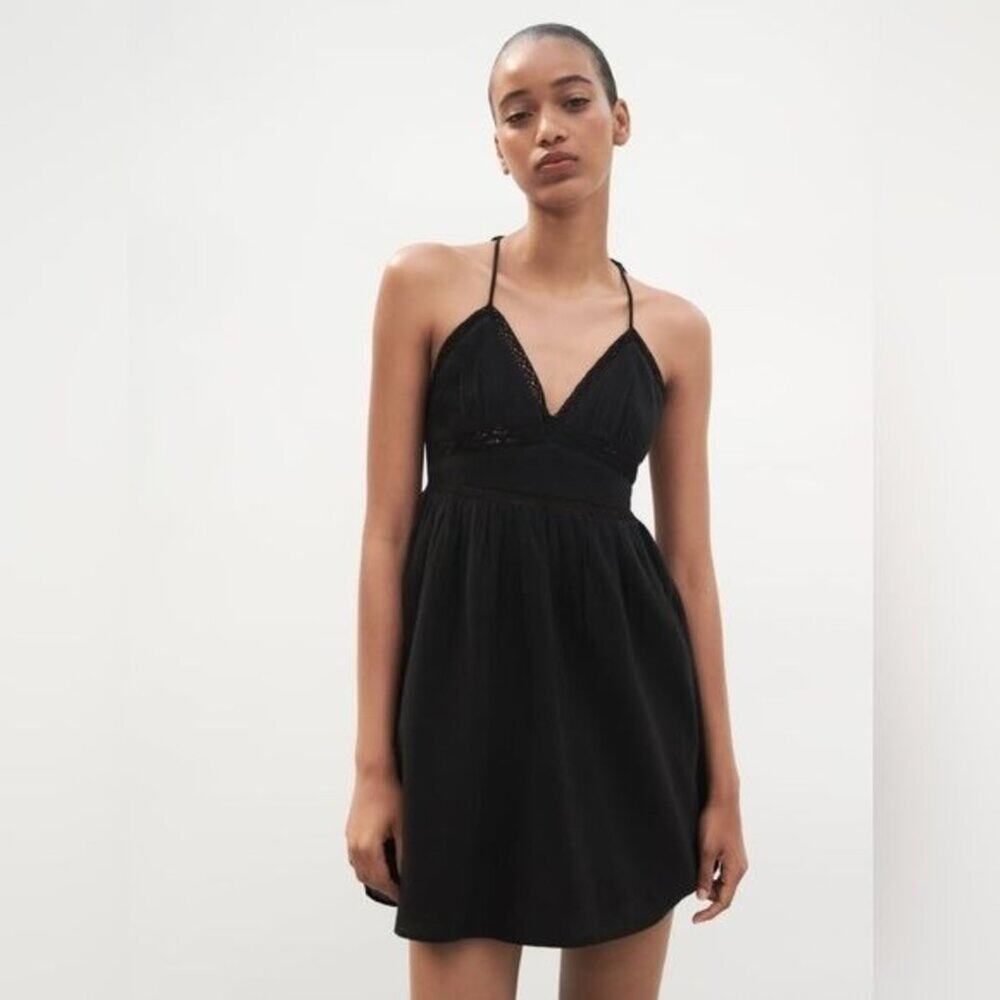 Zara Black Lace Insert Mini Dress Medium NWT